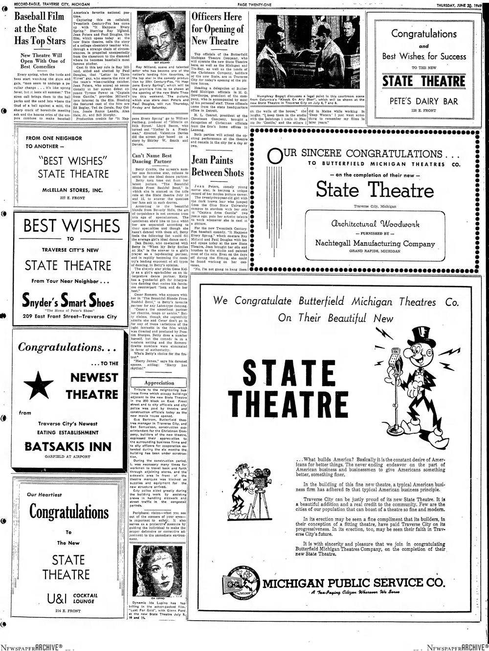 State Theatre - June 1949 State Theater Opening Announcements